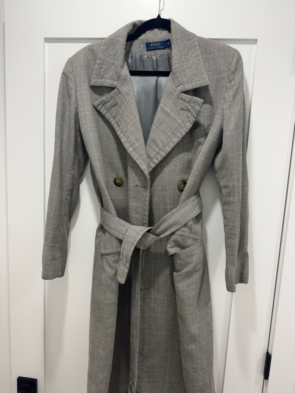 Ralph Lauren Gray Glen Plaid Double-Breasted Trench Coat